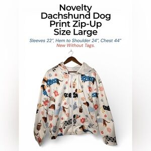 Dachshund & Boba Tea Zip-Up Hoodie – White | Size Large